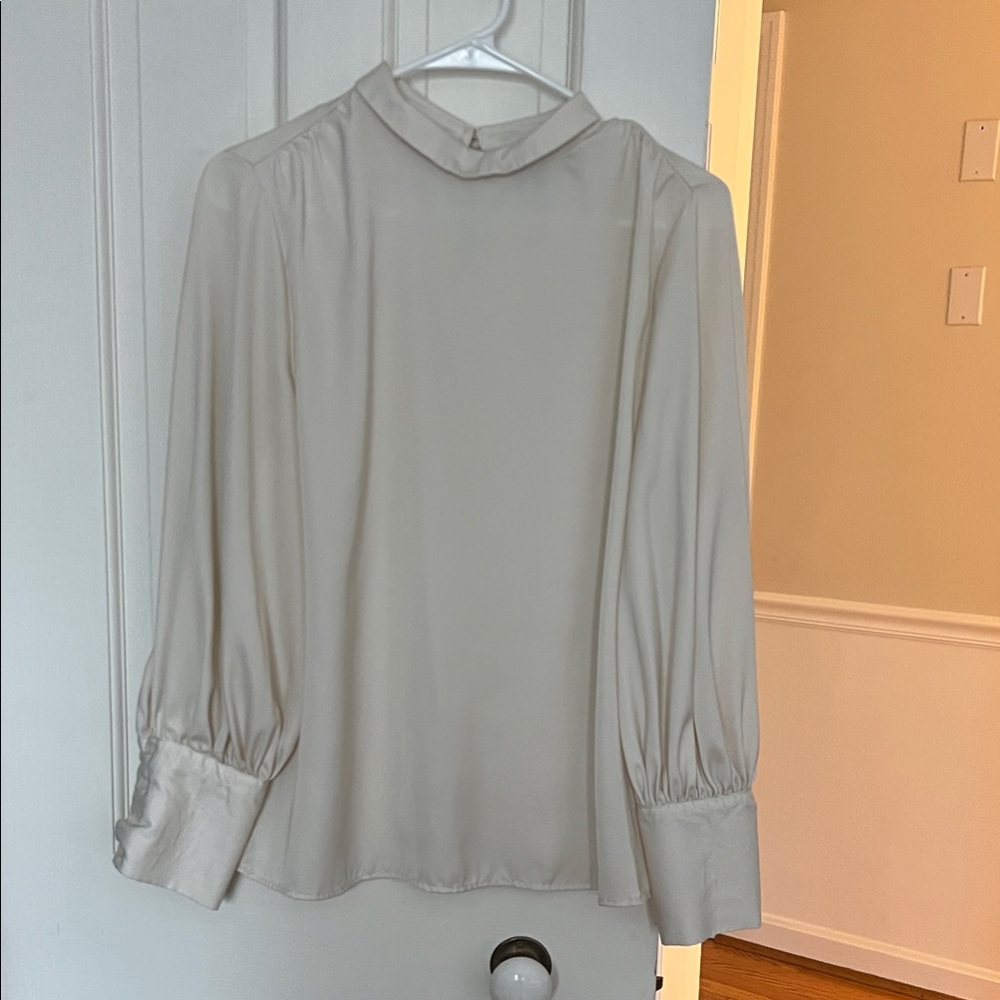 Who What Wear Cream Satin Blouse with two button detail on back. Worn once